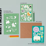 Jungle Multi Sticker & Colouring Kids Birthday Card