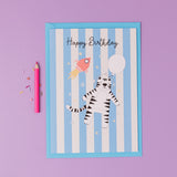 Space Tiger Personalised Sticker & Colouring Kids Birthday Card