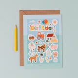 Farmyard Multi Sticker & Colouring Kids Birthday Card