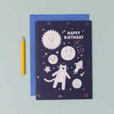 Space Themed Multi Sticker & Colouring Kids Birthday Card