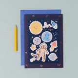 Space Themed Multi Sticker & Colouring Kids Birthday Card