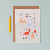 Dinosaur Sticker & Colouring Kids Birthday Card