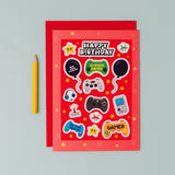 Gamer Multi Sticker & Colouring Kids Birthday Card