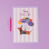 Sausage Dog Personalised Sticker & Colouring Kids Birthday Card