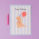 Have a Roaring Birthday Dinosaur Personalised Sticker & Colouring Kids Birthday Card