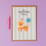 Lion Personalised Sticker & Colouring Kids Birthday Card