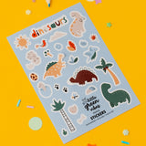 Sheet of dinosaur stickers.